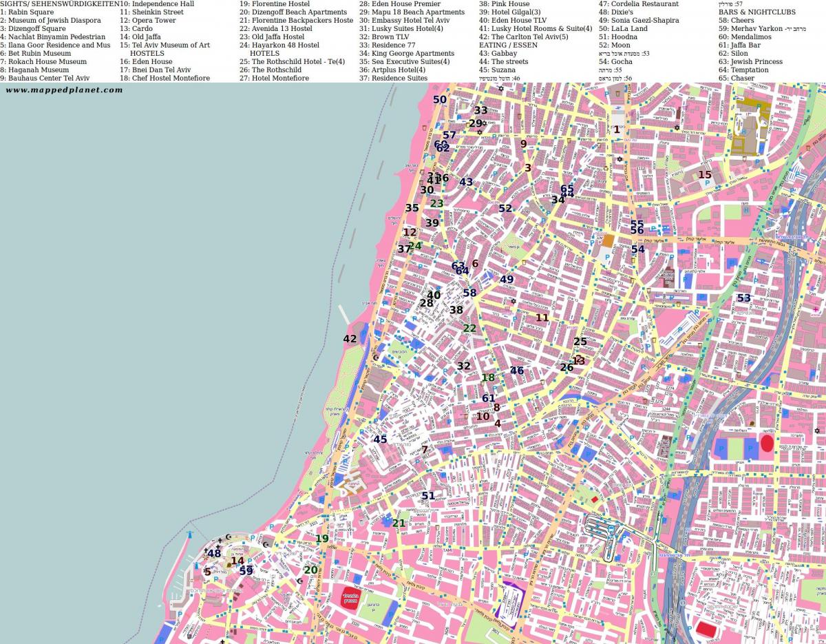 mapa náměstí rabina v Tel Avivu
