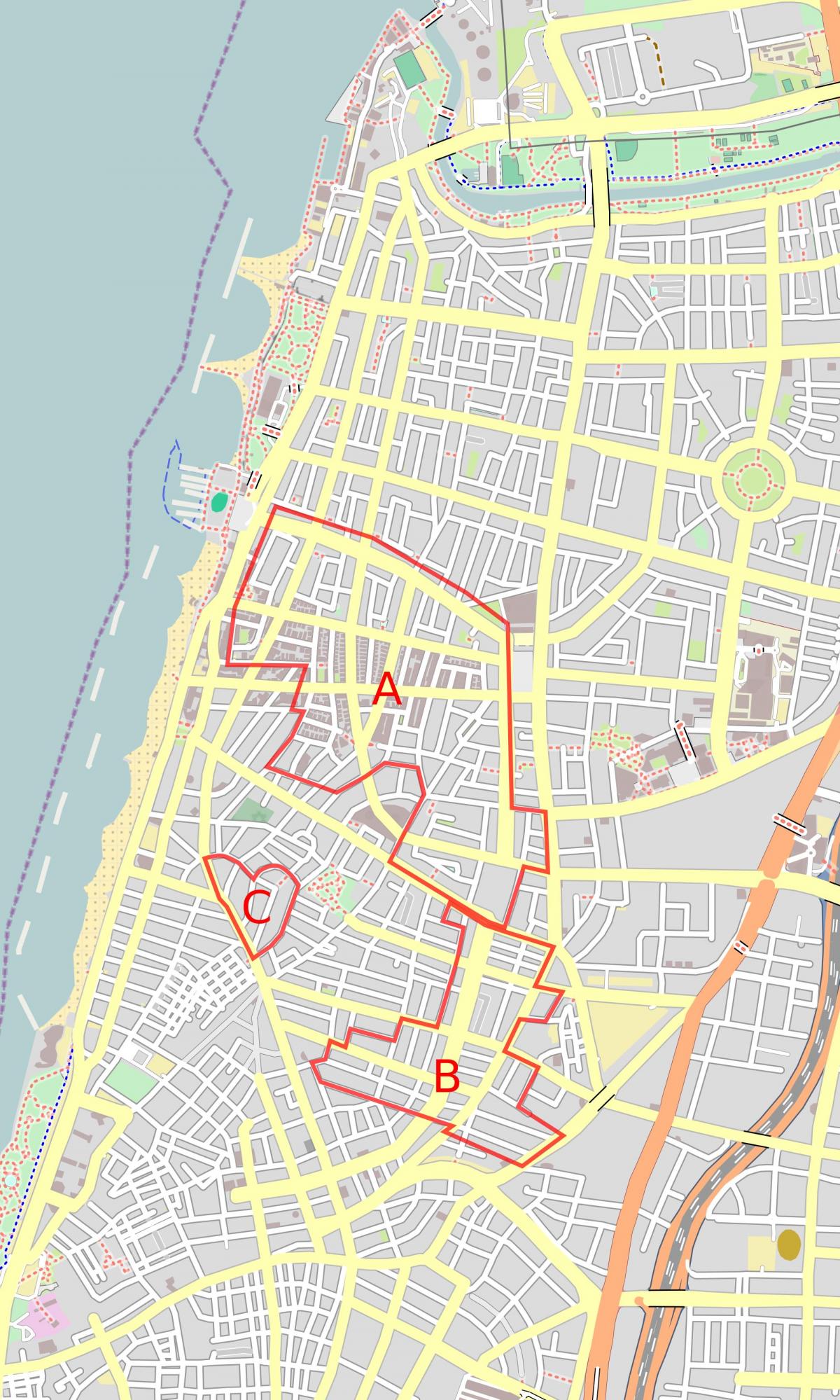 mapa bílé město Tel Aviv