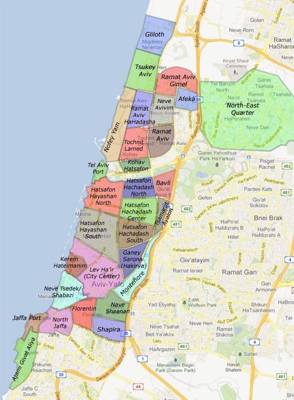 Tel Aviv čtvrtí mapě