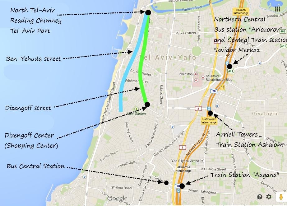 mapa Tel Aviv veřejné dopravy