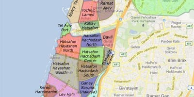 Tel Aviv čtvrtí mapě
