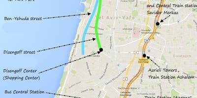 Mapa Tel Aviv veřejné dopravy